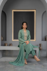 GREEN SHEEN Chiffon Embroidered 3Pc Suit (Unstitched)