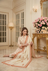 BEIGE Supreme Lawn 3pc suit with Luxury Voile Dupatta