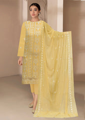DULL MUSTARD WITH SEQUENCE AND LASER WORK Chiffon Embroidered 3Pc Suit (Unstitched)