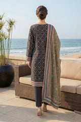 BLACK WITH MULTI PRINTED LAWN SUIT WITH VOILE DUPATTA 3Pc (Unstitched)