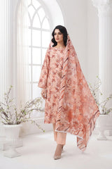 MONDAYS PINK Digital Printed 3Pc suit with Luxury Voile Dupatta(Unstitched)
