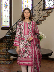 PASTEL PINK WITH GREEN MAGENTA Digital Printed 3Pc suit with Luxury Voile Dupatta(Unstitched)