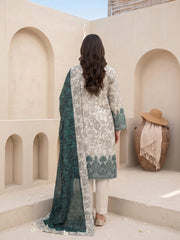 MINT CREAM & BOTTLE GREEN Premium Classic Lawn 3pc Suit with Light Weight Voile Dupatta (Unstitched)