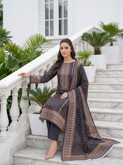 BLACK & LIGHT TAUPE Premium Classic Lawn 3pc Suit with Light Weight Voile Dupatta (Unstitched)