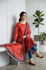 DEEP PINK WITH MULTI Premium Digital Lawn Suit with Digital Voile Dupatta 3pc Suit (Unstitched)