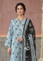 LIGHT SKY BLUE & BLACK CAMBRIC LAWN SUIT WITH VOILE DUPATTA 3Pc (Unstitched)