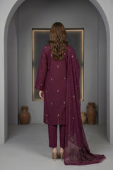 RIPE PLUM Chiffon Embroidered 3Pc Suit (Unstitched)