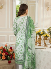 BASE TEA GREEN WITH BLACK & FOREST GREEN Premium Slub Lawn 3pc Suit with Light Weight Voile Dupatta (Unstitched)