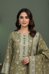 BASIL GREEN 3Pc Premium Dhanak Printed Suits (Unstitched)