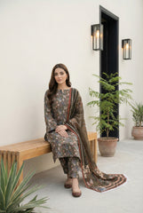 ARMY GREEN WITH MULTI PRINT Printed Premium Lawn Full Suit 3pc Suit (Unstitched)