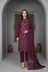 RIPE PLUM Chiffon Embroidered 3Pc Suit (Unstitched)