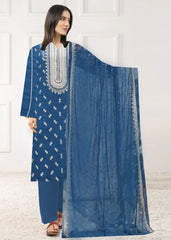 ROYAL BLUE & Gold Chiffon Embroidered 3Pc Suit (Unstitched)