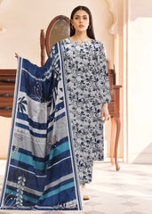 GREY AND NAVY BLUE 3pc Premium Doria linen suit with linen dupatta (Unstitched)