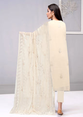 OFF WHITE & BROWN Floral CHIFFON Embroidered with Beads 3pc Suit (Unstitched)