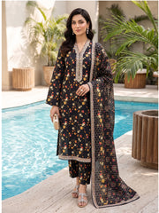 BLACK WITH MULTI DIGITAL PRINTED PREMIUM LAWN SUIT WITH FINE LAWN DUPATTA 3Pc (Unstitched)