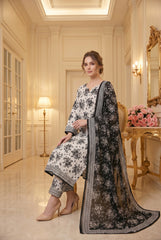 BLACK & ASH GREY Premium  Lawn 3pc Suit with Light Weight LAWN Dupatta (Unstitched)