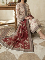 IVORY WITH MULTI PRINT Printed Full Suit (3Pc) suit with Luxury Voile Dupatta(Unstitched)