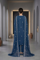 ZINC BLUE Chiffon Embroidered 3Pc Suit (Unstitched)