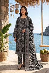 BLACK GRAY & WHITE PRINTED LAWN SUIT WITH VOILE DUPATTA 3Pc (Unstitched)