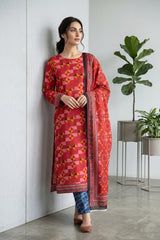 DEEP PINK WITH MULTI Premium Digital Lawn Suit with Digital Voile Dupatta 3pc Suit (Unstitched)