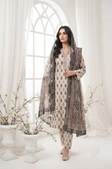 BLACK CREAM & BROWN Printed Full Suit with Luxury ZARI Dupatta 3pc (Unstitched)
