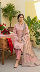 LIGHT PINK & CREAM Premium Swiss Voile 3Pc Printed Suit (Unstitched)