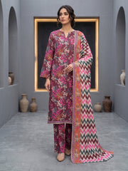 BASE WINE WITH MULTI PRINTED LAWN SUIT WITH VOILE DUPATTA 3Pc (Unstitched)