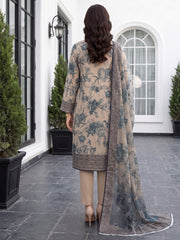 CREAM GREY WITH CAPRI BLUE Digital Printed 3Pc suit with Luxury Voile Dupatta(Unstitched)