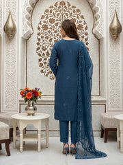 ZINC BLUE Chiffon Embroidered 3Pc Suit (Unstitched)