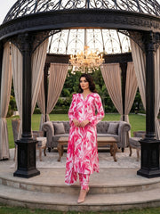 SHADES OF PINK Digital AIR JET DOBBY DORIA SUPREME QUALITY COTTON with Light weight Pure Crinkle Digital Dupatta 3pc Suit (Unstitched)