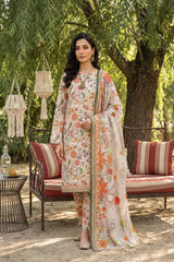 BASE IVORY WITH MULTI PRINT CAMBRIC LAWN SUIT WITH VOILE DUPATTA 3Pc (Unstitched)