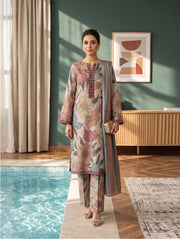 OLIVE GREEN DIGITAL PRINTED PREMIUM LAWN FULL SUIT WITH FINE LAWN DUPATTA 3PCS (Unstitched)