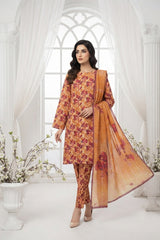 GOLDEN BROWN WITH MULTI PRINT Printed Full Suit with FANCY ZARI Dupatta 3pc (Unstitched)
