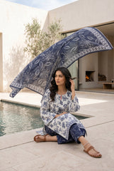 NIGHT BLUE Premium Digital Lawn Suit with Digital Voile Dupatta 3pc Suit (Unstitched)
