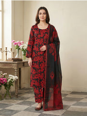 DARK RED & BLACK Printed Premium Lawn Full Suit 3pc Suit (Unstitched)