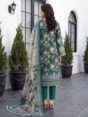 DARK GREEN & HAZEL WOOD Digital Printed 3Pc suit with Luxury Voile Dupatta(Unstitched)