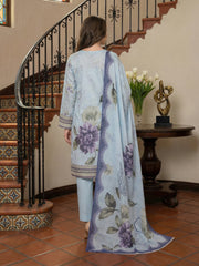 SKY BLUE WITH MULTI PRINT Digital Printed 3Pc suit with Luxury Voile Dupatta(Unstitched)