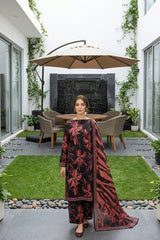 BLACK & REDWOOD Digital Printed Premium Lawn Full suit with Fancy Diamond Dupatta 3pc(Unstitched)