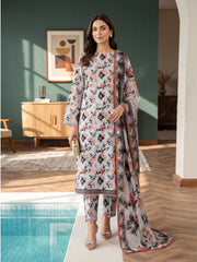 LIGHT BLUE GRAY WITH MULTI DIGITAL PRINTED PREMIUM LAWN SUIT WITH FINE LAWN DUPATTA 3Pc (Unstitched)