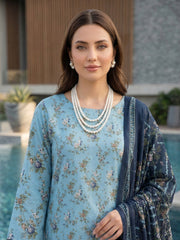 SKY BLUE ,GREEN WITH MULTI PRINT PRINTED LAWN SUIT WITH VOILE DUPATTA 3Pc (Unstitched)