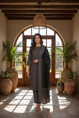 CHARCOAL GREY 3Pc Premium Dhanak Printed Suits (Unstitched)