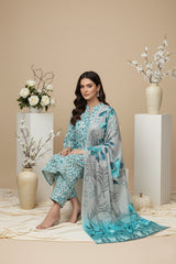 BASE CLOUDY GRAY WITH FEROZI PRINT 3pc Premium Doria linen suit with linen dupatta (Unstitched)