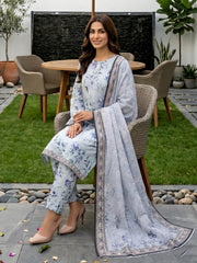 CROME GRAY FLORAL DIGITAL PRINTED PREMIUM LAWN WITH FANCY DIAMOND DUPATTA 3Pc Suit (Unstitched)